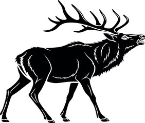 Majestic Elk Silhouette, Black and White Elk Illustration