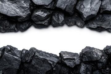 Dark, rough rocks frame a clean white space