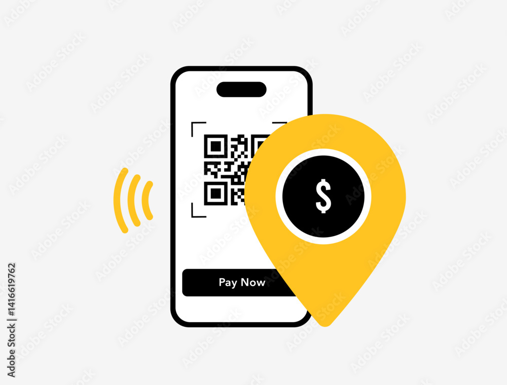 Poster location-based payments using qr code, nfc or mobile wallet for fast and secure contactless shopping