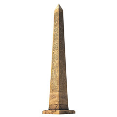 3D front view illustration of a famous Heliopolis Obelisk monument Egypt isolated on a white transparent background