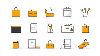 A set of 15 modern outline icons representing hotel and hostel services