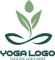 Elegant Yoga Wellness Vector Logo, Green Leaf Harmony Symbol, Spa and Meditation Branding, Minimalist Nature Design
