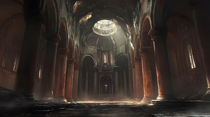 Ruined Cathedral Interior Sunlight