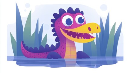 Pixelated Alligator in the Wetlands A Whimsical Retro Adventure Featuring Cartoon Character Illustration in a Lush Bayou Ecosystem with Vibrant Colors