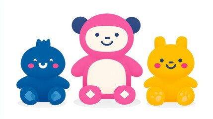 Naklejka premium Pixelated cartoon animals isolated for cheerful greeting cards and animated social media marketing material featuring vibrant playful character designs