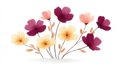 Fototapeta premium Elegant Watercolor Floral Bouquet Pink Purple Yellow Flowers Spring Blossom Illustrati