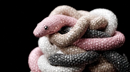 Fototapeta premium Sparkling Serpent Knot Close up of Intertwined Glittery Snakes