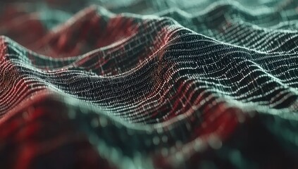 Abstract wavy textured surface with red and teal hues