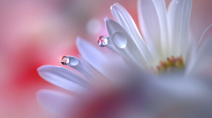 Fototapeta premium Water Droplets on Petals Crystal Clear Dew Water Petal Photography