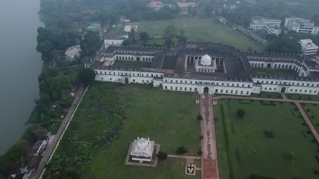 drone shot video clip of historical tourist attraction monument and architecture building in India