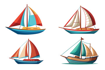 Obraz premium Four colorful cartoon sailboats on a white background artistic composition