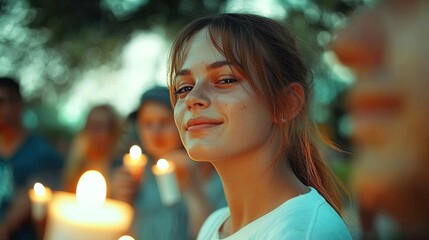 community unites in peaceful candlelight vigil: honoring workers' contributions - a powerful poster for sports interiors celebrating solidarity and unity