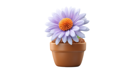 Delicate 3D rendered flower with soft purple petals and vibrant orange center