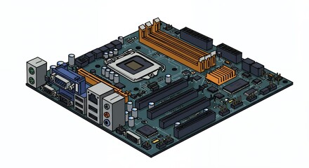 Detailed computer motherboard illustration graphic