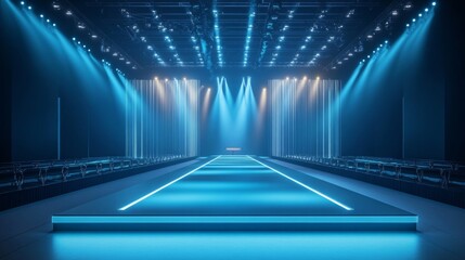 Blue Lit Runway Stage with Spotlights