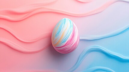 Obraz premium Colorful Swirled Easter Egg on Soft Pink and Blue Background