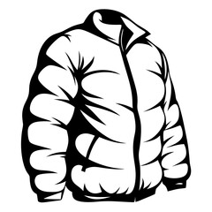 Stylized vector illustration of a puffy down jacket in black and white