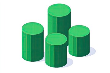 Isometric illustration of four green cylinders, varying in height, positioned against a white backdrop