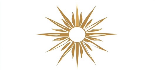 Golden sunburst design; stylized rays emanate from a central circle. Elegant and radiant