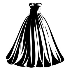 Elegant monochrome gown design with dramatic flair and voluminous skirt