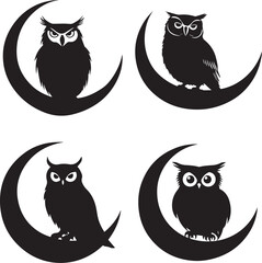 Owl Sitting crescent moon vector