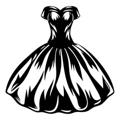 Elegant black silhouette of a vintage cocktail dress with a full skirt