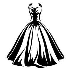 Elegant black and white gown, formal attire illustration, sophisticated and timeless design
