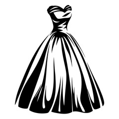 Striking Black and White Illustration of a Ball Gown with Full Skirt