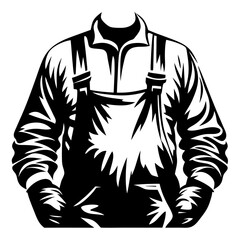 A black and white silhouette illustration of work overalls and long sleeves