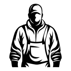 Bold monochrome vector illustration of a farmer or tradesman with cap