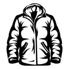 Black and white vector illustration of a hooded winter coat design