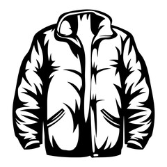 Black and white vector illustration of an isolated puffy winter coat