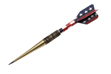A patriotic dart, sharp and pointed, adorned with an American flag design, ready to strike its target with precision and accuracy against a clean white background.