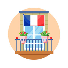 Obraz premium French balcony with flower pots and national flag
