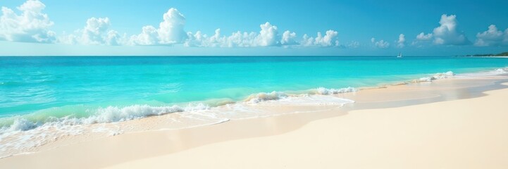 Empty sandy beach, turquoise summer sea Perfect vacation backdrop , idyllic, water, sea