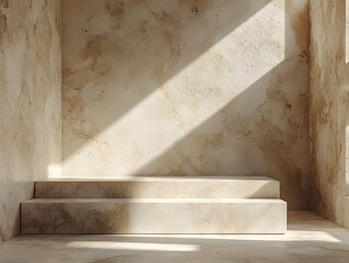 Minimal concrete pedestal under soft white light