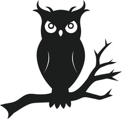 Perched Owl with Glowing Eyes Silhouette
