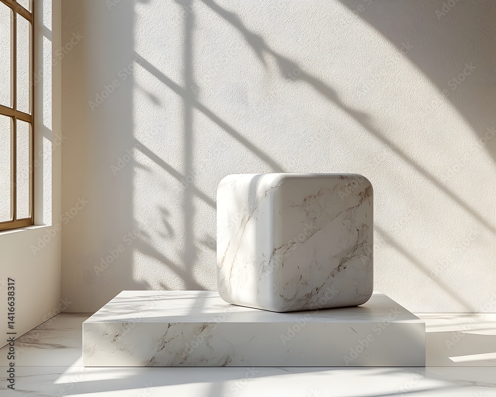 Canvas Prints cube of white marble on a clean modern display