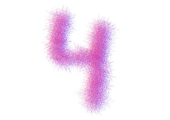 Abstract Fuzzy Number 4 in Modern Digital Style, Pink and Violet Colors, Isolated Design for Creative Concepts