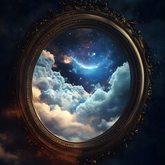 Fototapeta premium Golden Frame, Cosmic Clouds, Dreamy Sky