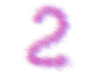 Abstract Fuzzy Number 2 in Modern Digital Style, Pink and Violet Colors, Isolated Design for Creative Concepts