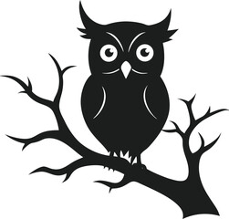 Owl with Piercing Eyes on Tree Branch Vector