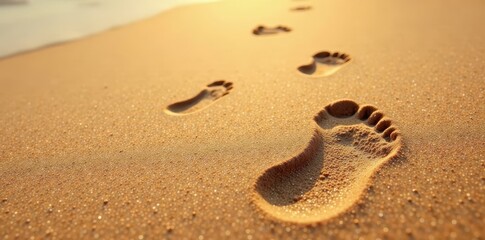 Obraz premium Evenly distributed footprints in soft, light-brown sand , grain, dune