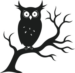 Shadowy Owl on Crooked Tree Limb Vector