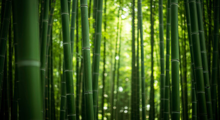 Obraz premium Serene Green Bamboo Forest: Lush Nature Background, Tranquil Asian Landscape, Eco-Friendly Texture