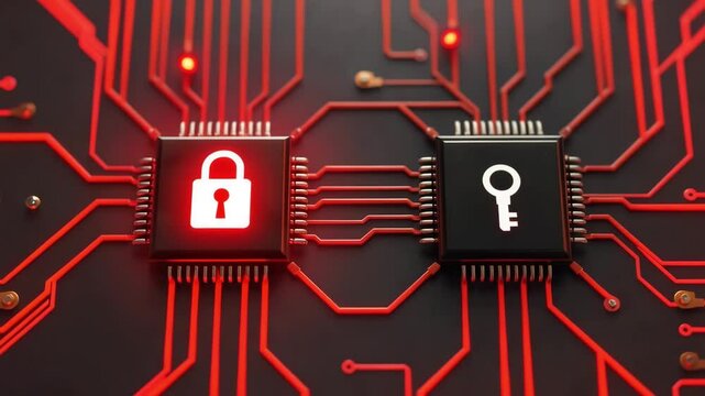 Circuit Board with Lock and Key Symbols for Cybersecurity Concept
