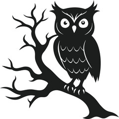 Chilling Owl on Twisted Branch Clipart