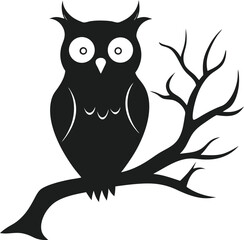 Nighttime Owl Silhouette on Tree Limb Vector