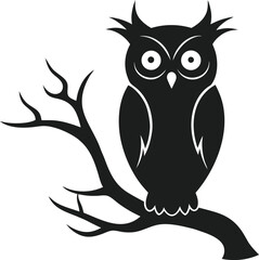 Ghostly Owl Watching from Branch Vector Icon