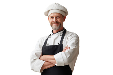 Lächelnder Koch mit verschränkten Armen in Uniform PNG mit transparentem Hintergrund

